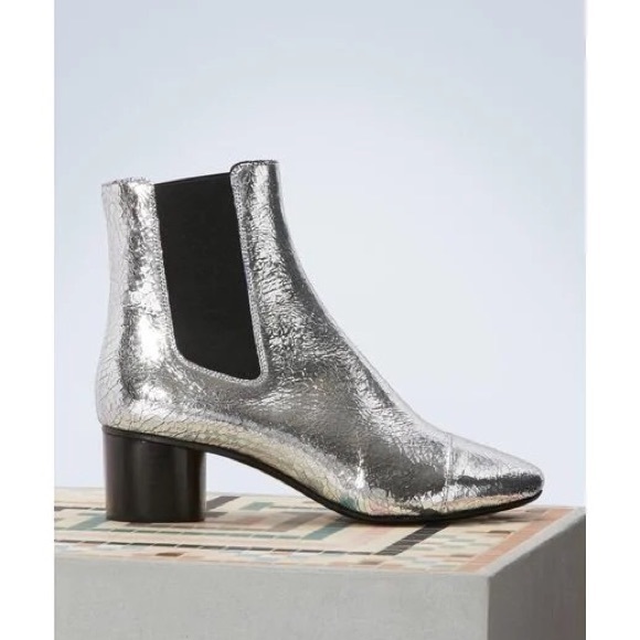 Isabel Marant Danelya Chelsea Boots in Cracked Metallic Silver FRSize 38 US 7 - Picture 1 of 7